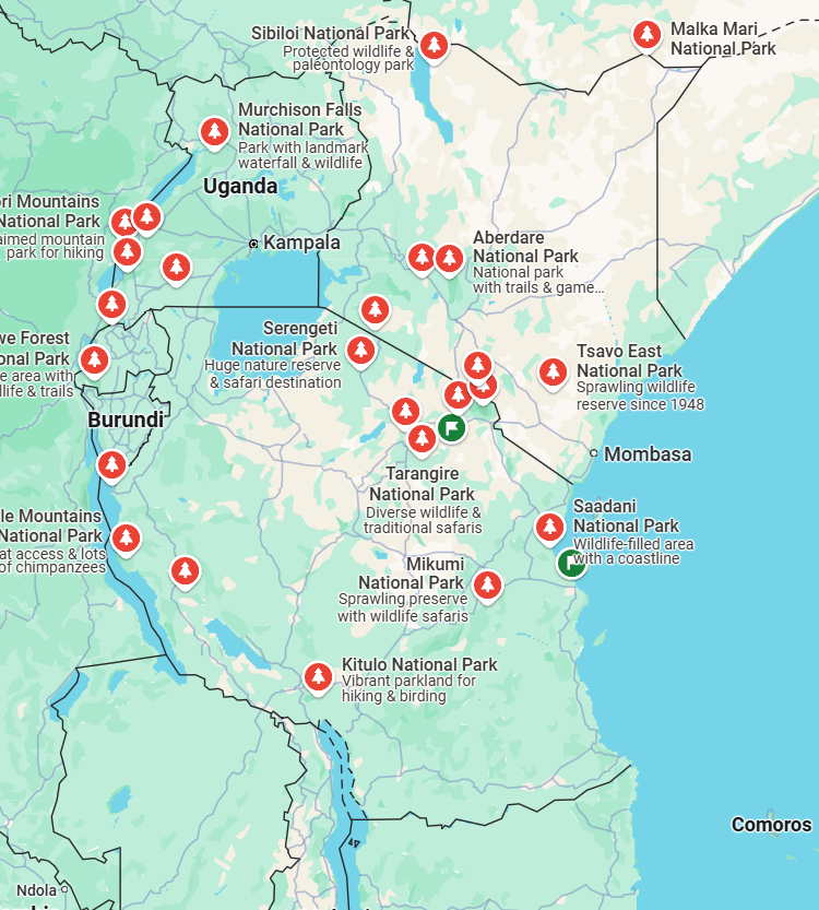 Map of East Africa destinations